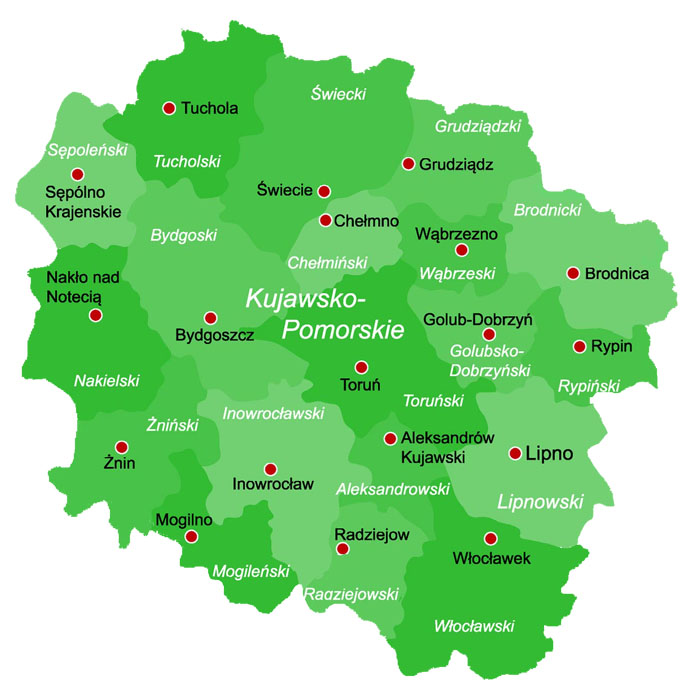 wojewodztwo-kujawsko-pomorskie-miasta-powiaty mapka województwa kujawsko-pomorskiego